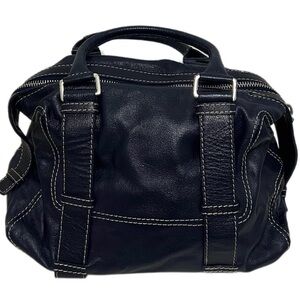 Michael Kors Vintage Navy Blue Leather Contrast Stitch Satchel Bag